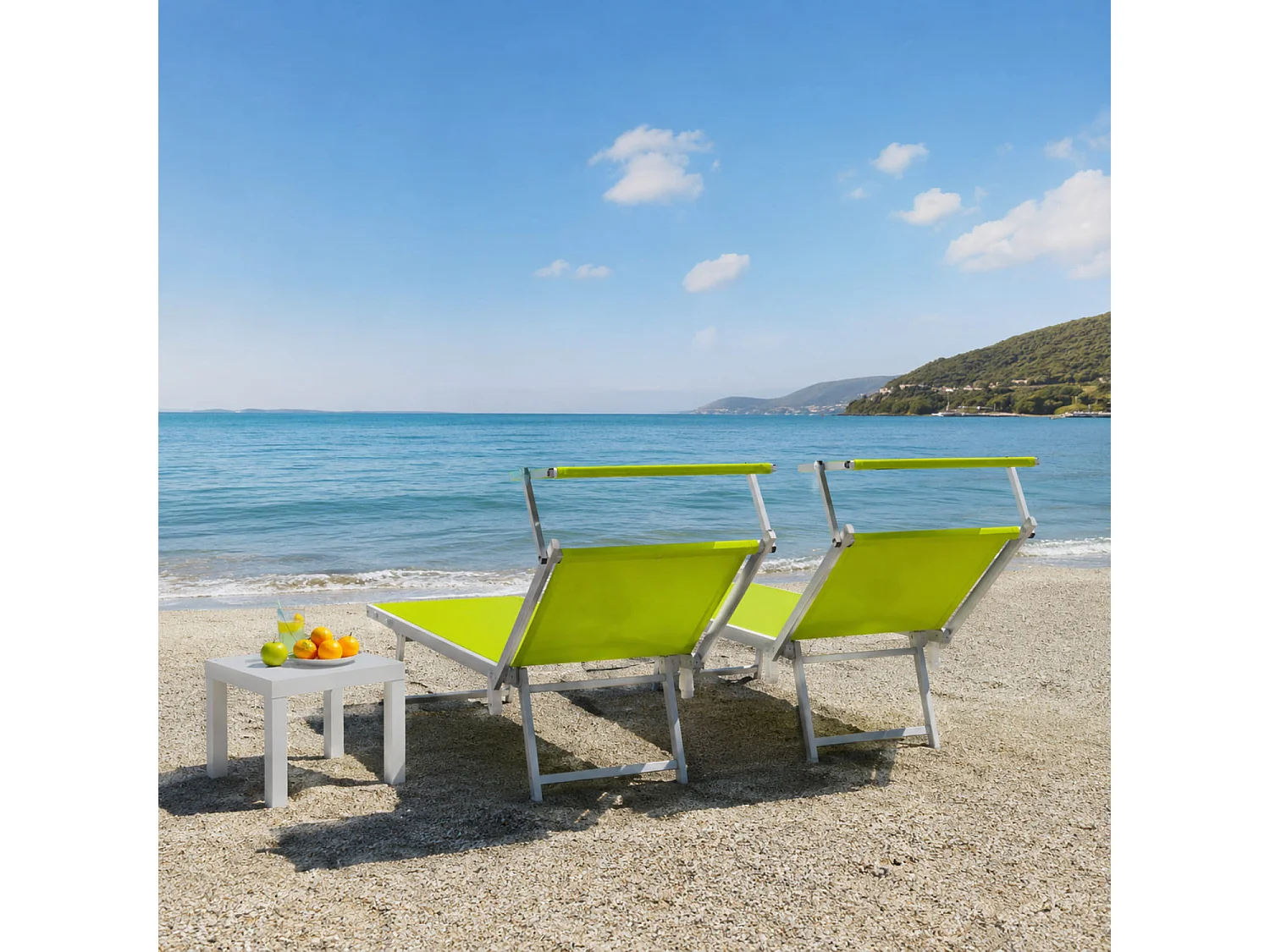 Set Da 2 Lettini Prendisole Pieghevole Professionale In Alluminio Tettuccio Orientabile Tettino Parasole Per Mare Spiaggia Piscina 182 X 60 X 38 Cm Verde Fluo