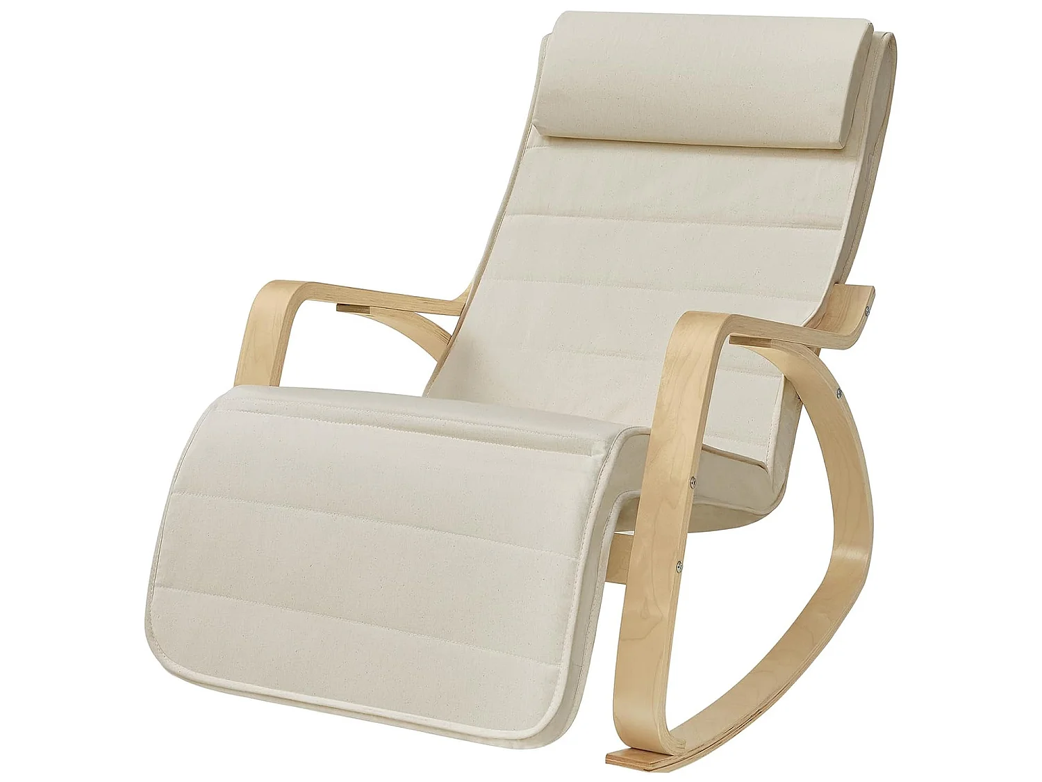 Dondolo Reclinabile Sedia In Legno E Metallo Poltrona Con Poggiapiedi Regolabile 5 Posizioni Per Balcone Giardino Interno Esterno 121.5 x 55 x 84 Cm Beige