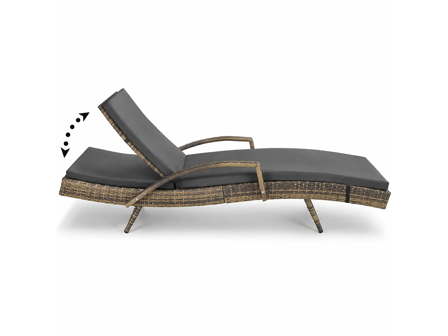 Lettino Relax Da Esterno In Polyrattan Con Braccioli Schienale Reclinabile E Materassino Imbottito Per Giardino Piscina E Terrazza 190 x 62 x 34 Cm Marrone Chiaro