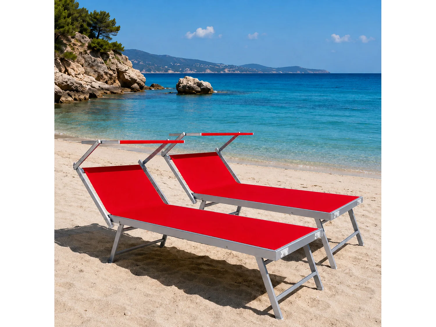 Set Da 2 Lettini Prendisole Pieghevole Professionale In Alluminio Tettuccio Orientabile Tettino Parasole Per Mare Spiaggia Piscina Giardino 182 X 60 X 38 Cm Rosso