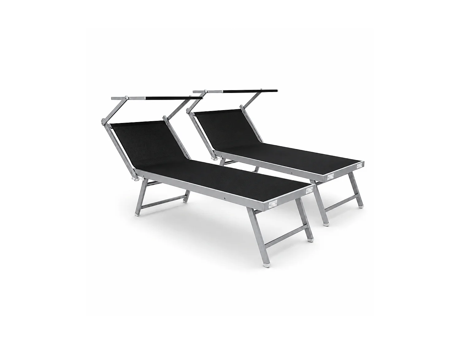 Set Di 2 Lettini Prendisole Pieghevole Professionale In Alluminio Tettuccio Orientabile Tettino Parasole Sdraio Mare Spiaggia Piscina 182 X 60 X 38 Cm Nero