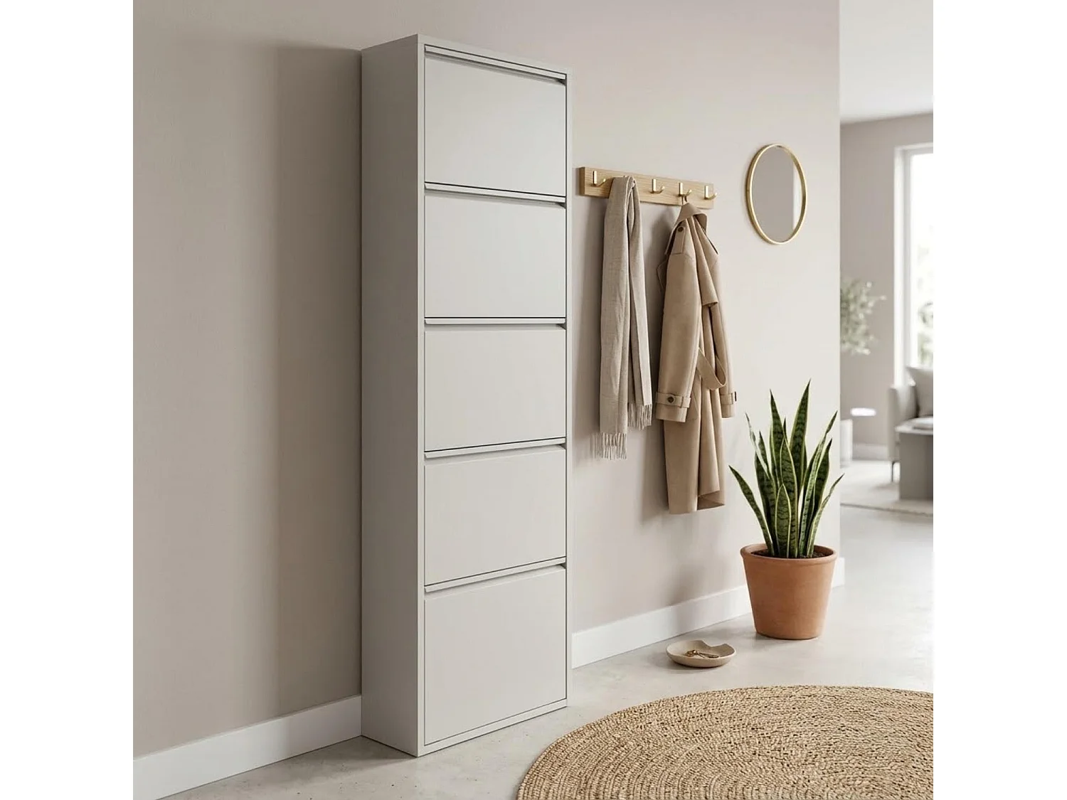 Scarpiera Slim In Metallo 5 Ante A Ribalta Ultra Sottile Salvaspazio Mobile Portascarpe Moderno Ingresso Camera Corridoio 172 x 50 x 15 Cm Colore Grigio
