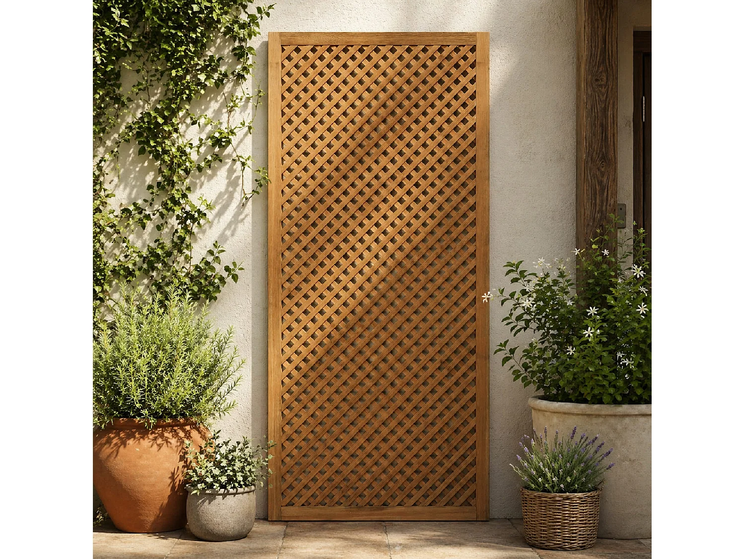 Pannello Grigliato Harrison Legno Pino Impregnato Outdoor Giardino Balcone Terrazza Supporto Piante Rampicanti Privacy Design 90 x 180 Cm Legno Naturale