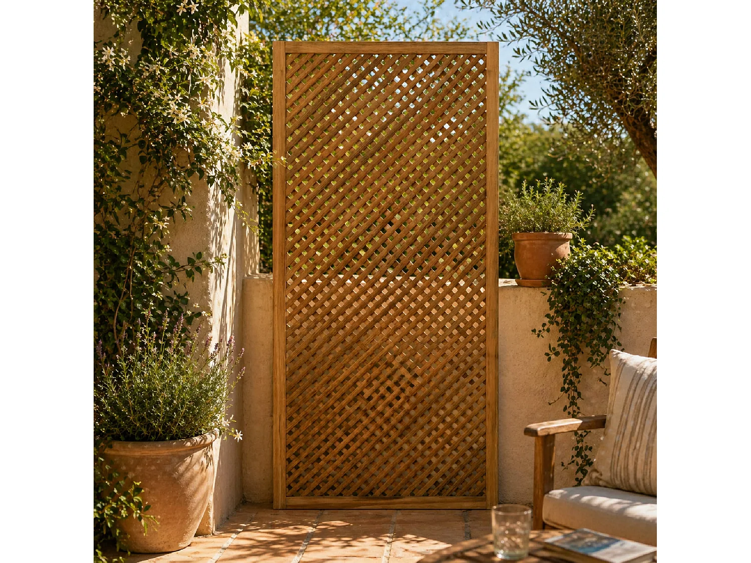 Pannello Grigliato Harrison Legno Pino Impregnato Outdoor Giardino Balcone Terrazza Supporto Piante Rampicanti Privacy Design 90 x 180 Cm Legno Naturale