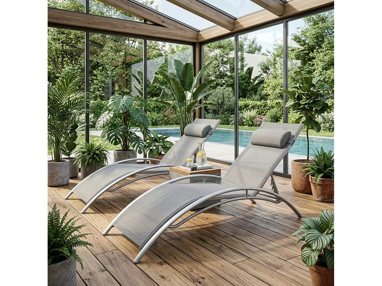 Set 2 Lettini Prendisole Moderni Da Giardino Con Schienale Reclinabile 5 Posizioni In Textilene Traspirante Per Relax Outdoor 59 x 158 x 81.5 Cm Grigio