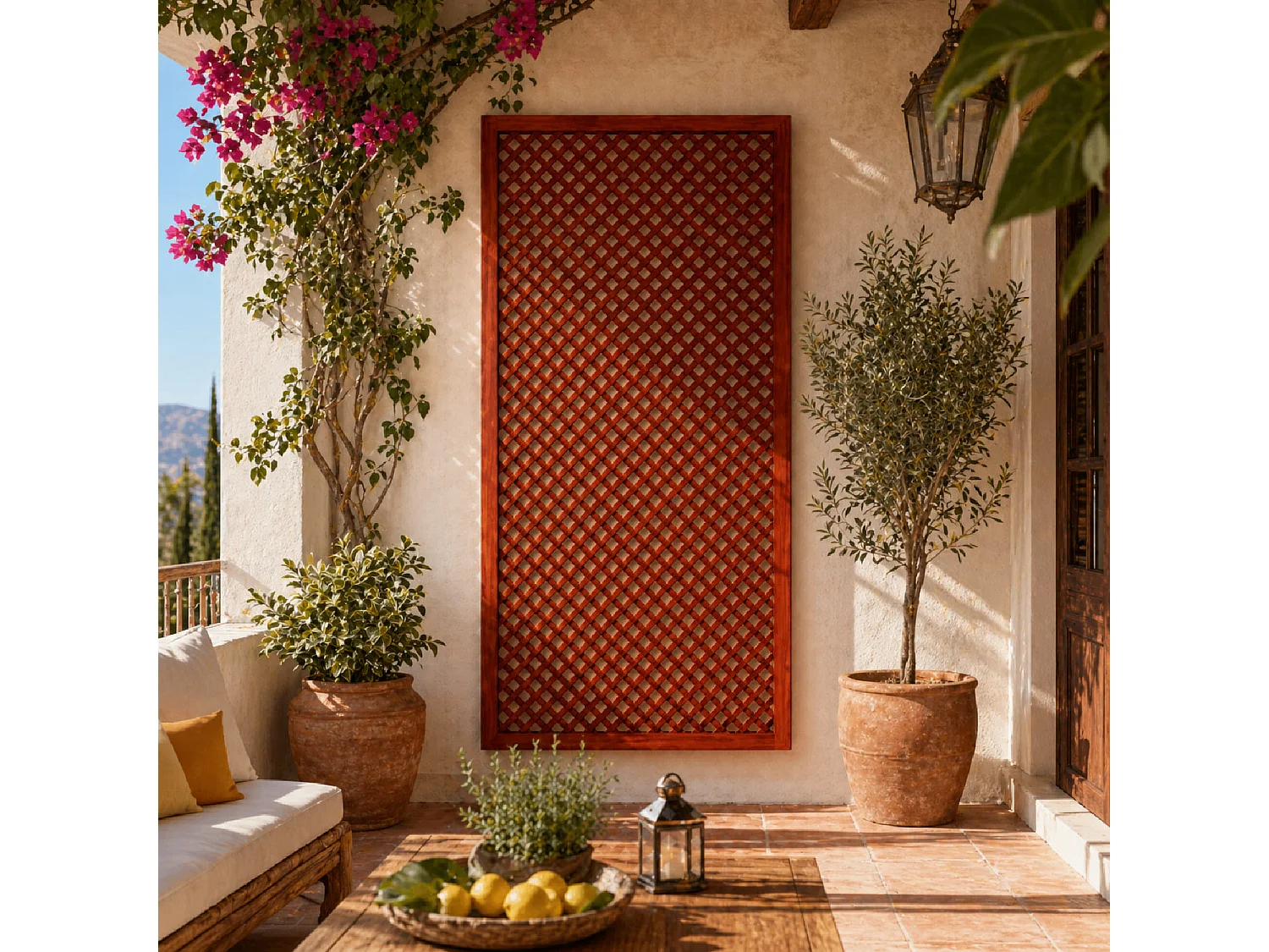 Pannello Grigliato Divisorio Legno Pino Per Giardino Terrazza Balcone Supporto Piante Rampicanti Privacy Outdoor Design Moderno 90 x 183 Cm Legno Scuro
