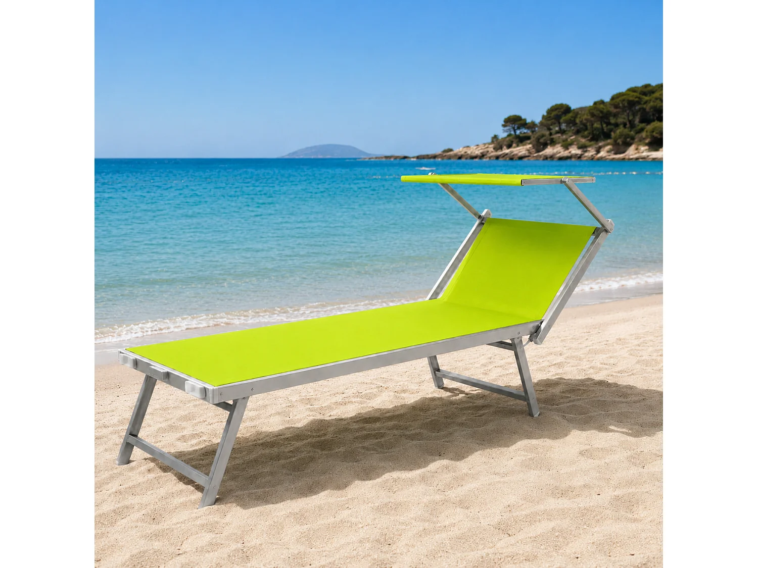 Lettino Prendisole Pieghevole Professionale In Alluminio E Tessuto Textilene Con Tettuccio Per Mare Spiaggia Piscina Sdraio Prendi Sole 182 X 60 X 38 Cm Verde Fluo