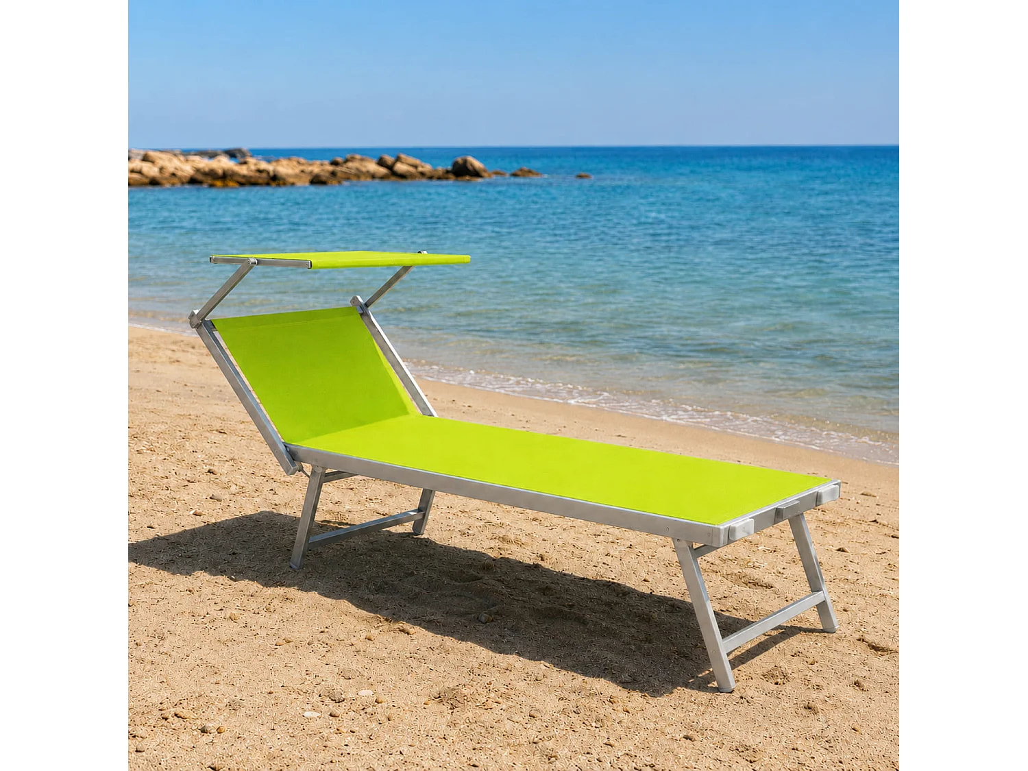 Lettino Prendisole Pieghevole Professionale In Alluminio E Tessuto Textilene Con Tettuccio Per Mare Spiaggia Piscina Sdraio Prendi Sole 182 X 60 X 38 Cm Verde Fluo