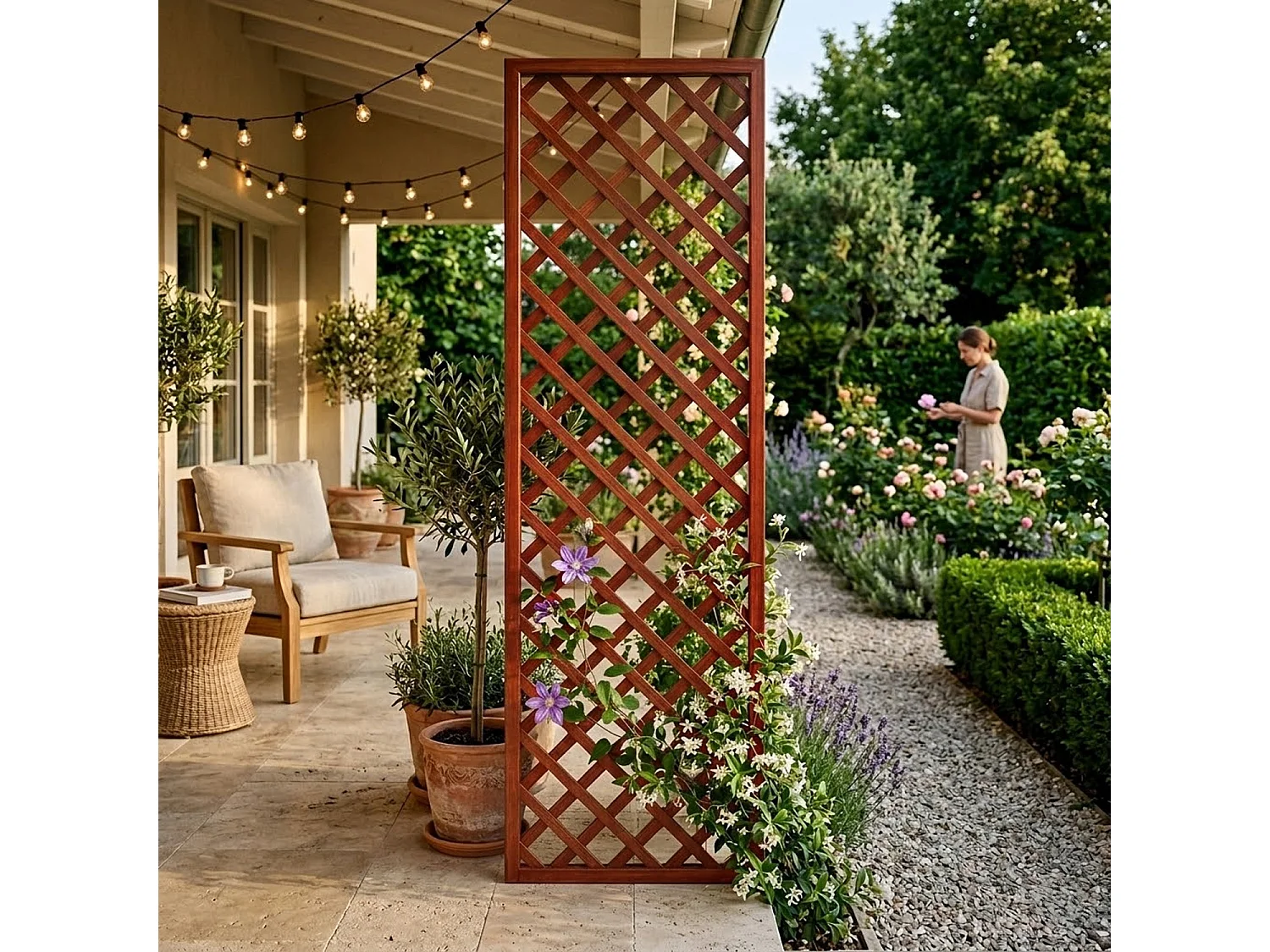 Traliccio in Legno Pino Impregnato Giardino Balcone Terrazza Supporto Piante Rampicanti Decorazione Privacy Outdoor 60 x 180 Cm Legno Scuro