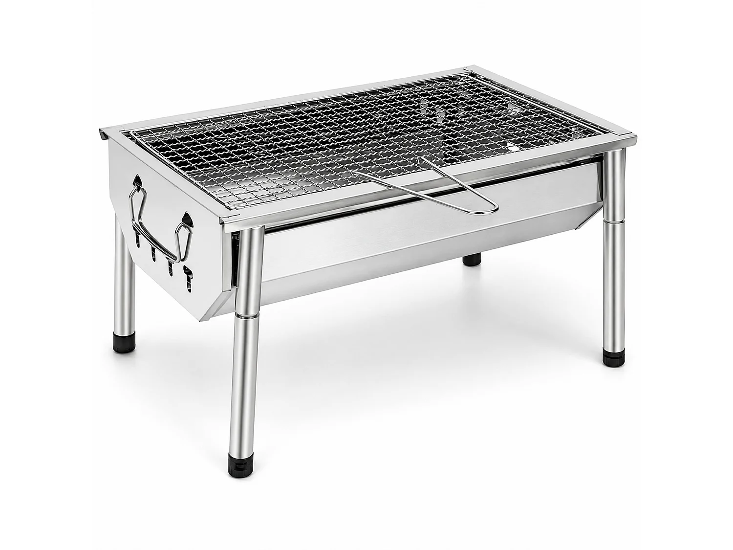 Barbecue A Carbone Portatile In Acciaio Inox Con Griglia Smontabile Gambe Pieghevoli Design Compatto Campeggio Picnic Giardino Outdoor 40 X 28 X 21.5 Cm Acciaio