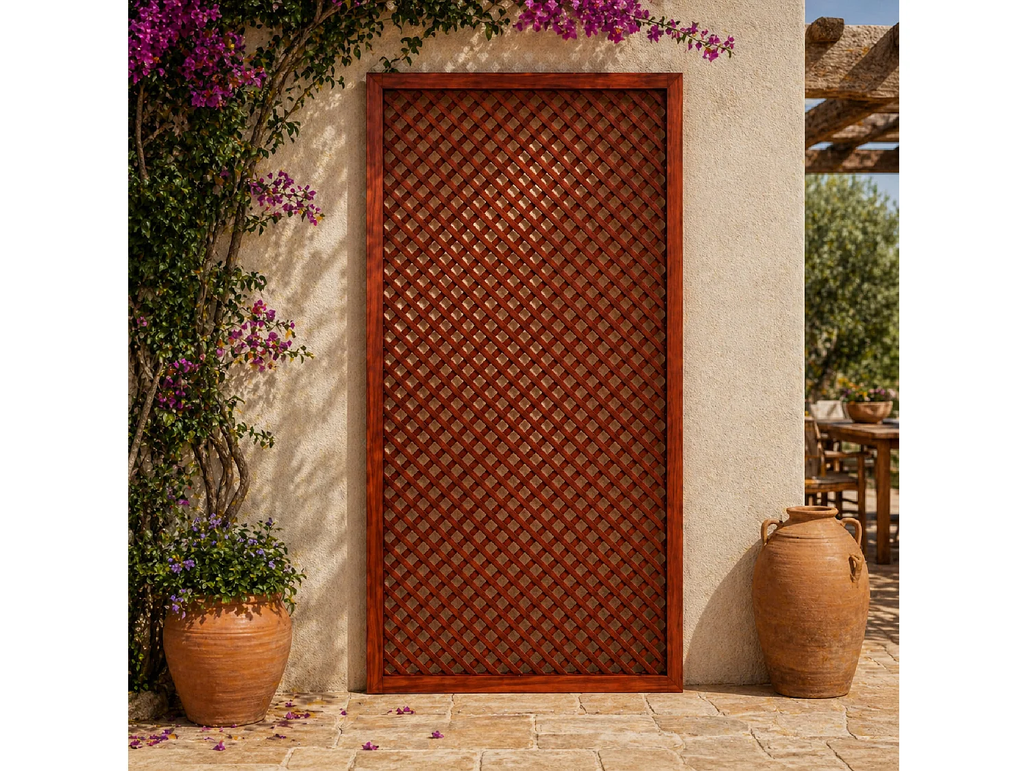 Traliccio In Legno Di Pino Divisorio Giardino Balcone Terrazza Supporto Decorativo Piante Rampicanti Privacy Outdoor 60 x 183 Cm Legno Scuro