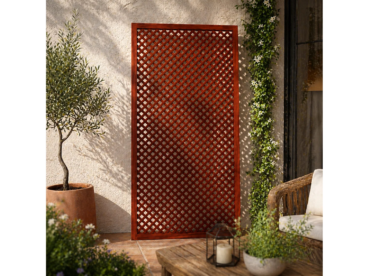 Traliccio In Legno Di Pino Divisorio Giardino Balcone Terrazza Supporto Decorativo Piante Rampicanti Privacy Outdoor 60 x 183 Cm Legno Scuro