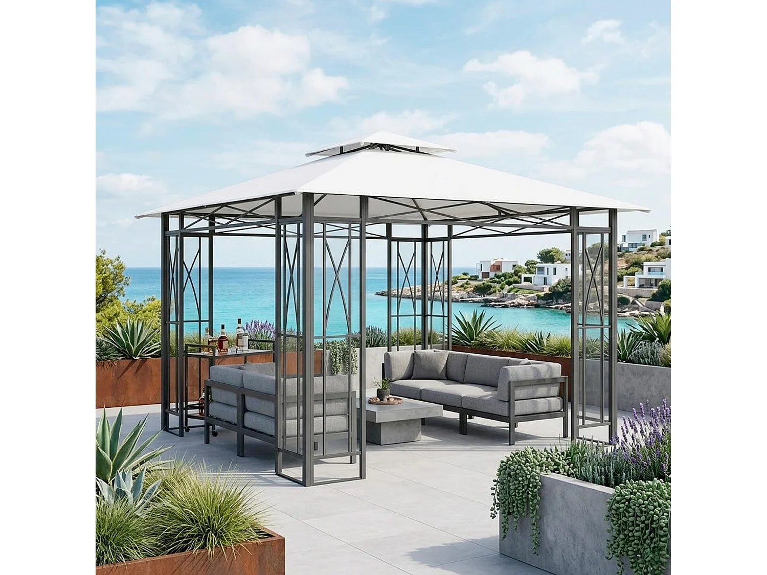 Telo Sostitutivo Universale Per Gazebo Con Air Vent Superiore In Tessuto Resistente E Fissaggio Con Tasche Per Giardino Patio E Terrazza 300 X 300 Cm Beige