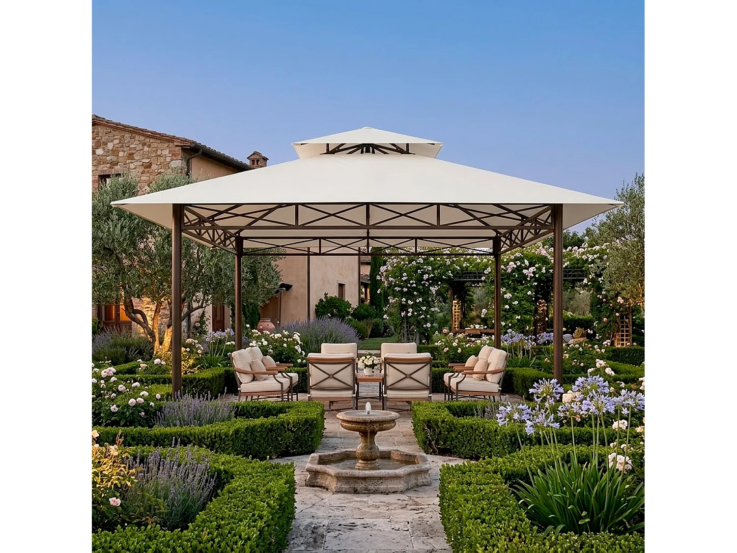 Telo Sostitutivo Universale Per Gazebo Con Air Vent Superiore In Tessuto Resistente E Fissaggio Con Tasche Per Giardino Patio E Terrazza 300 X 300 Cm Beige