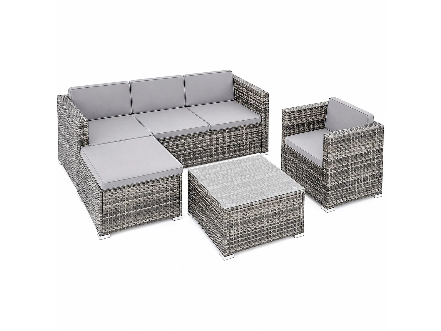 Set Da Terrazza Componibile In Polyrattan Con Cuscini E Tavolino Disposizione Variabile Per 4/5 Persone Perfetto Per Patio Outdoor Grigio