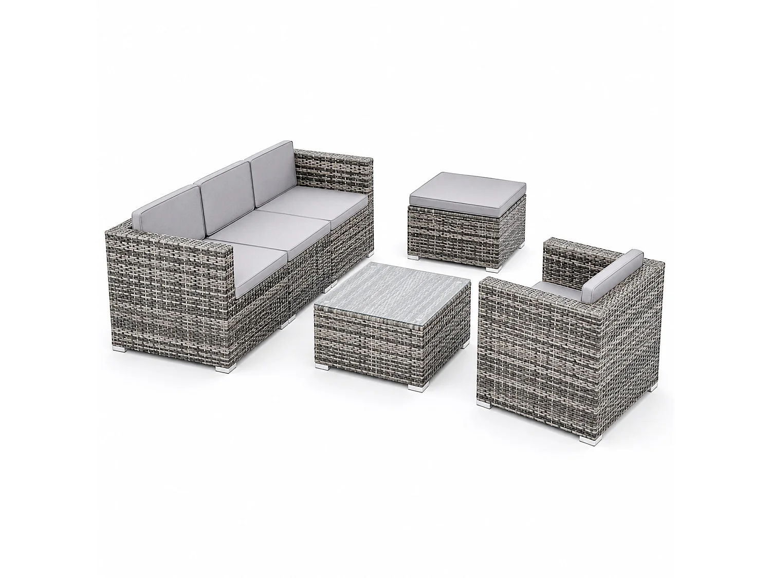Set Da Terrazza Componibile In Polyrattan Con Cuscini E Tavolino Disposizione Variabile Per 4/5 Persone Perfetto Per Patio Outdoor Grigio