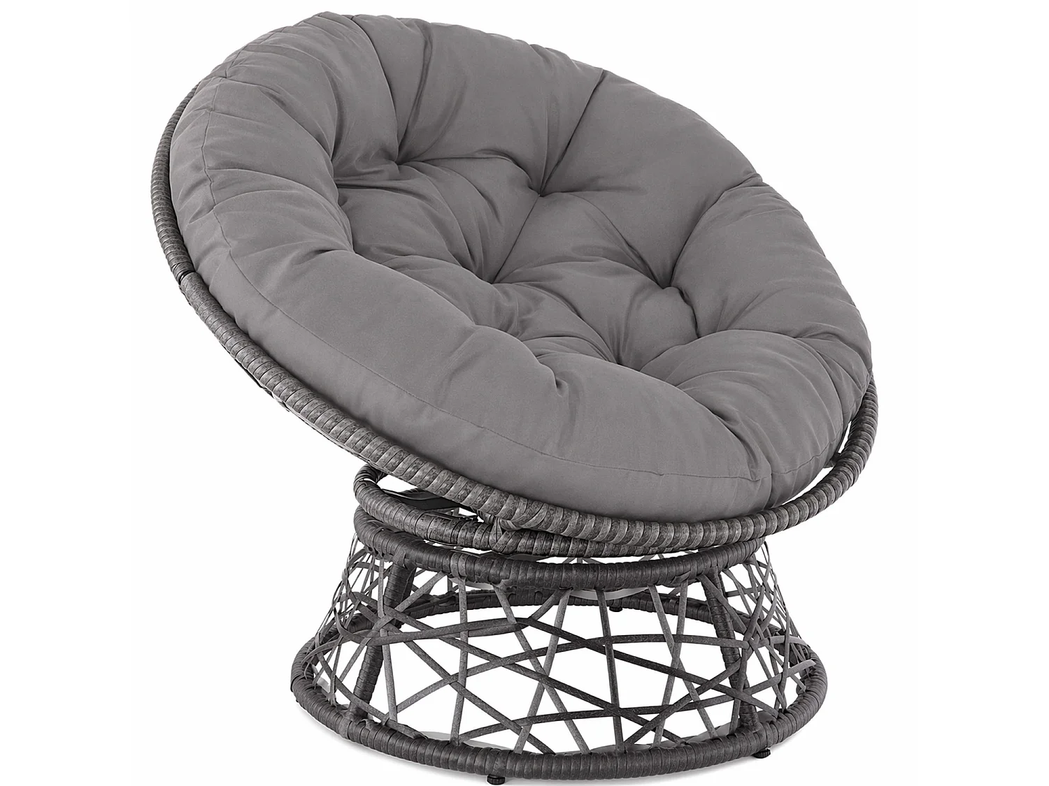 Poltrona Relax Da Esterno Girevole Con Cuscino Imbottito Seduta Rotazione 360 Gradi Per Giardino Terrazzo Patio Veranda Bordo Piscina 64 x 80.5 Cm Grigio