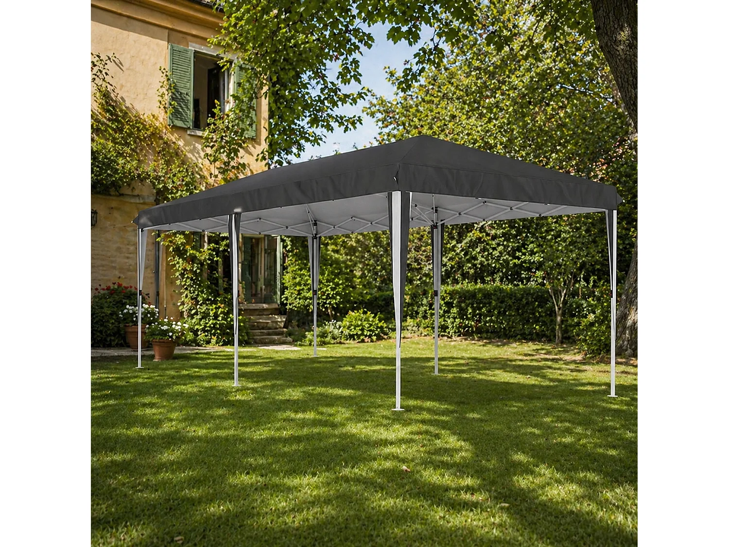 Gazebo Professionale Impermeabile Con Struttura In Metallo Pareti Laterali Porte E Finestre Removibili Altezza Regolabile Per Eventi All Aperto Nero 3x6 Metri