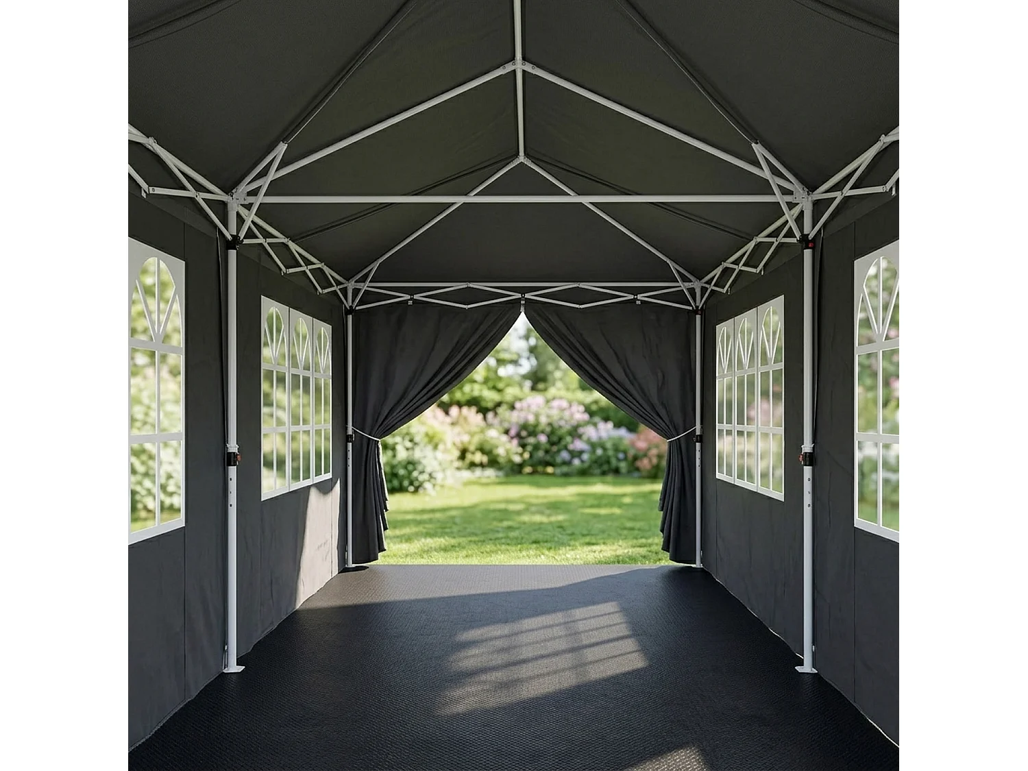 Gazebo Professionale Impermeabile Con Struttura In Metallo Pareti Laterali Porte E Finestre Removibili Altezza Regolabile Per Eventi All Aperto Nero 3x6 Metri