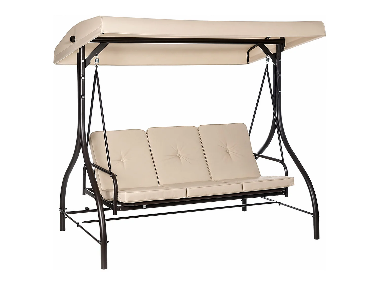 Dondolo Da Patio 3 Posti Con Tettuccio Ombreggiante Seduta Relax Reclinabile Convertibile In Letto Struttura In Acciaio Beige 195 X 120 X 175 Cm