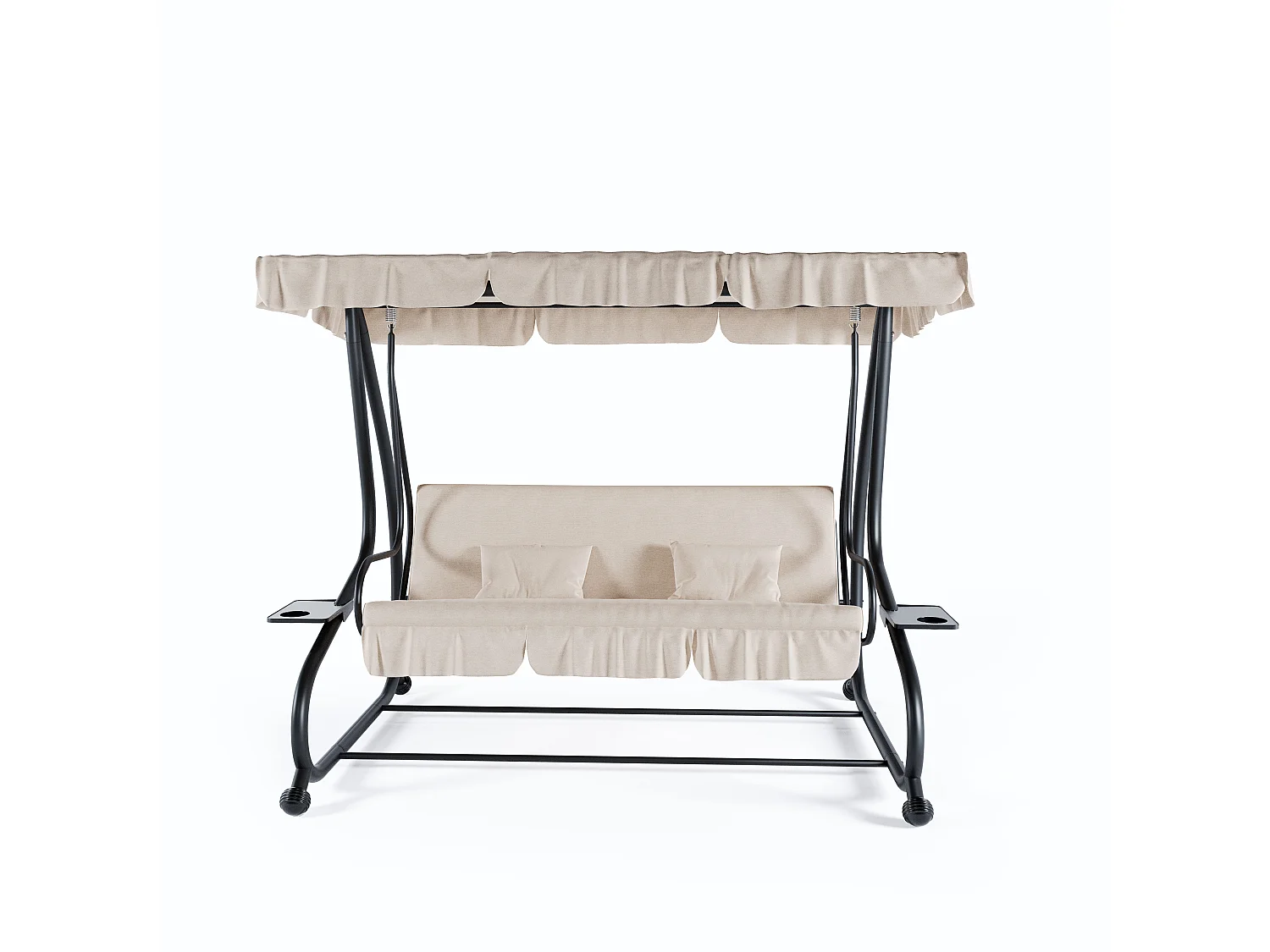 Dondolo 3 Posti Reclinabile Con Tettuccio Regolabile Cuscini Imbottiti Diventa Letto Struttura In Acciaio Giardino Esterno Balcone Terrazzo 200 x 120 x 160 cm Beige