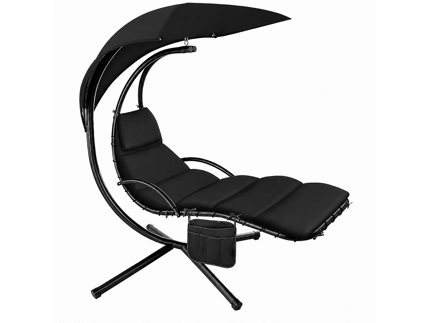 Sdraio Sospesa Con Ombrellone Parasole Integrato E Cuscino Imbottito Ergonomica Amaca Da Giardino In Acciaio Per Esterno Terrazzo Bordo Piscina 195x132x197 Cm Nero