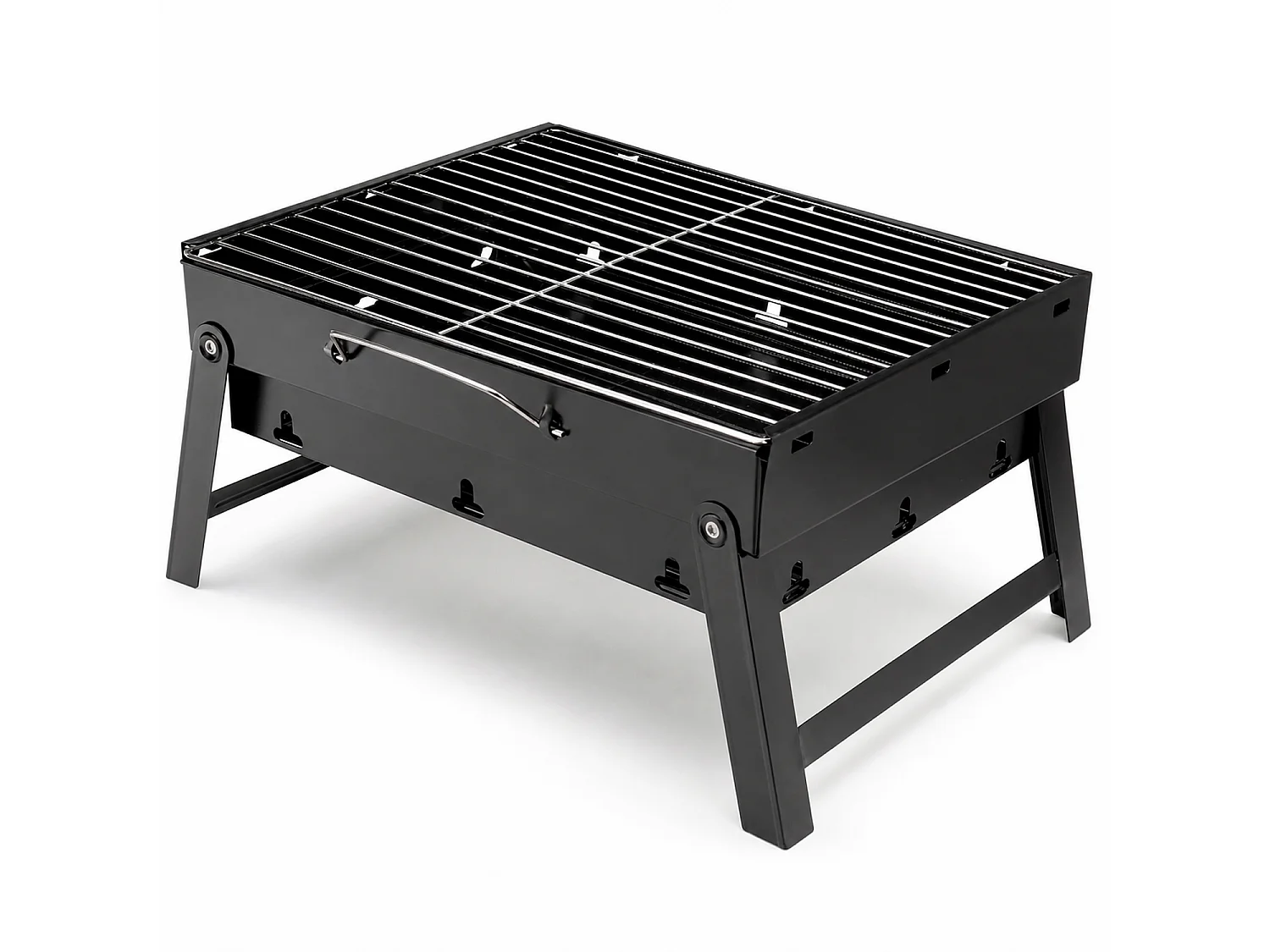 Barbecue A Carbone Portatile Compatto Pieghevole BBQ Griglia Acciaio Resistente Maniglia Trasporto Ventilazione Campeggio Picnic Giardino 45.5 x 29.5 x 23 Cm Nero