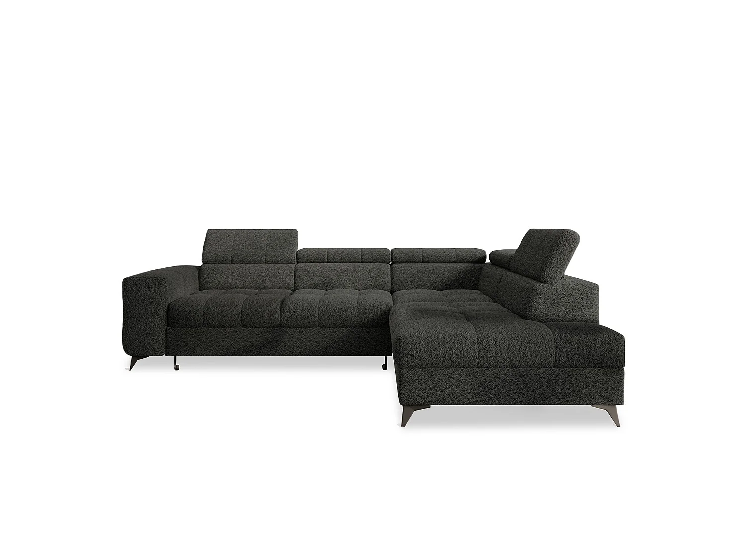 Canapé d'angle droit convertible Gaspard Bouclette Gris Foncé