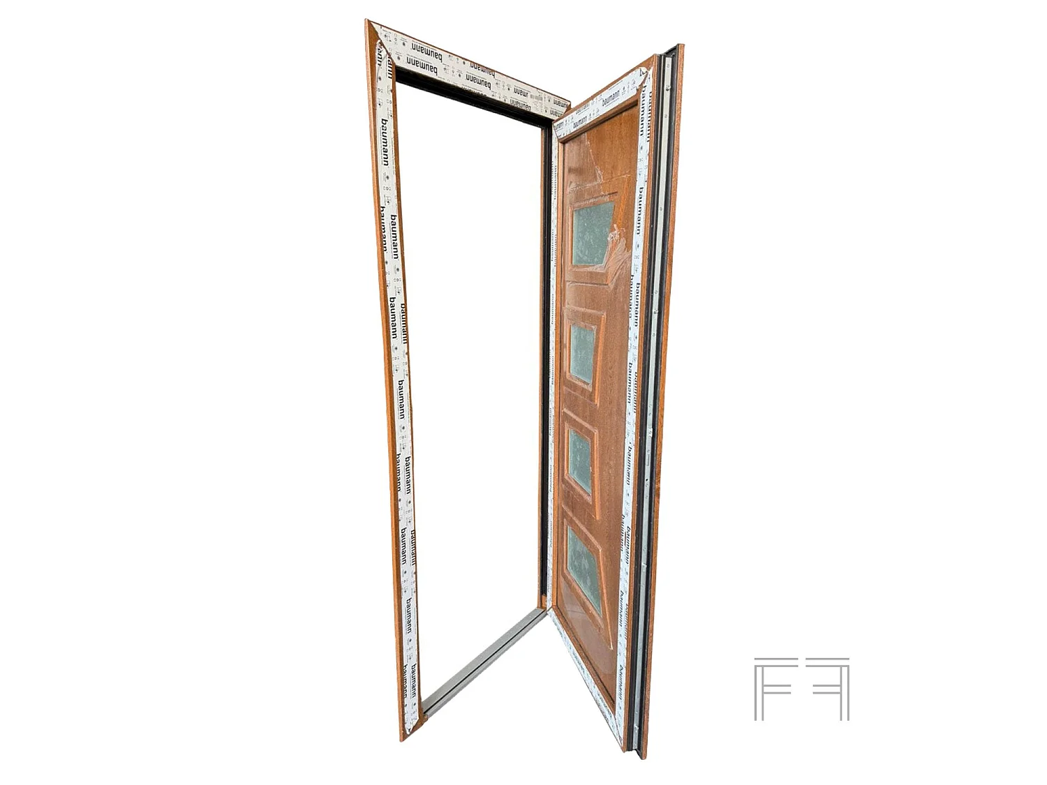 PVC Haustür Fintex Group G. Oak M. 1 - 1000 x 2100 mm, Linksöffnend, Braune Farbe