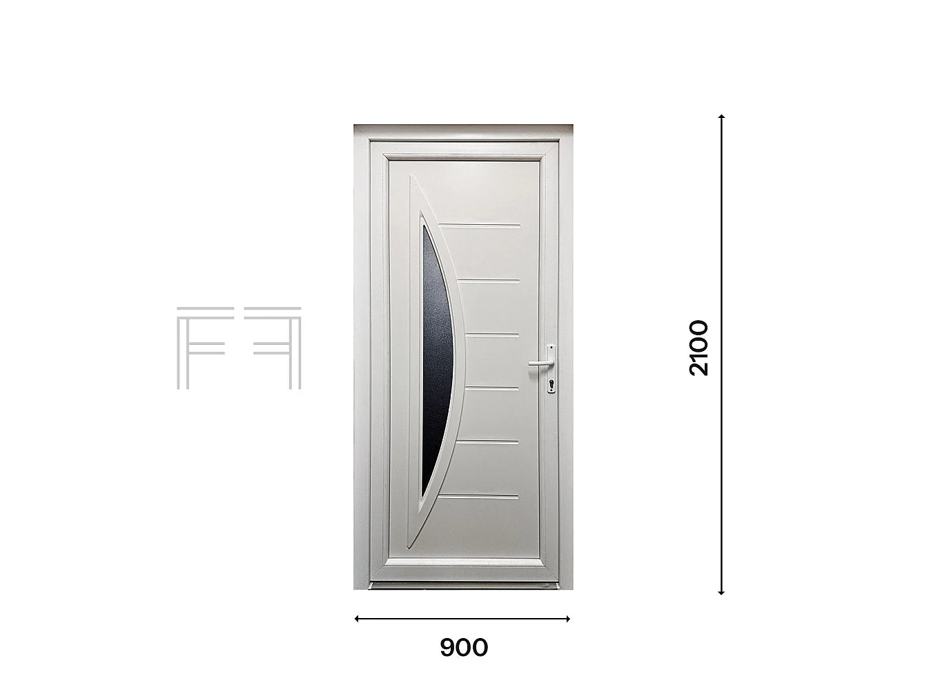 PVC Eingangstür 5 Kammern 70mm - 900 x 2100mm Doppelte Dichtungsrahmen, Isoliertes Paneel, Weiß, Rechtsöffnung