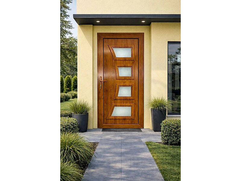 PVC Haustür Fintex Group G. Oak M. 1 - 1000 x 2100 mm mit Doppeldichtung und Isolierpaneel