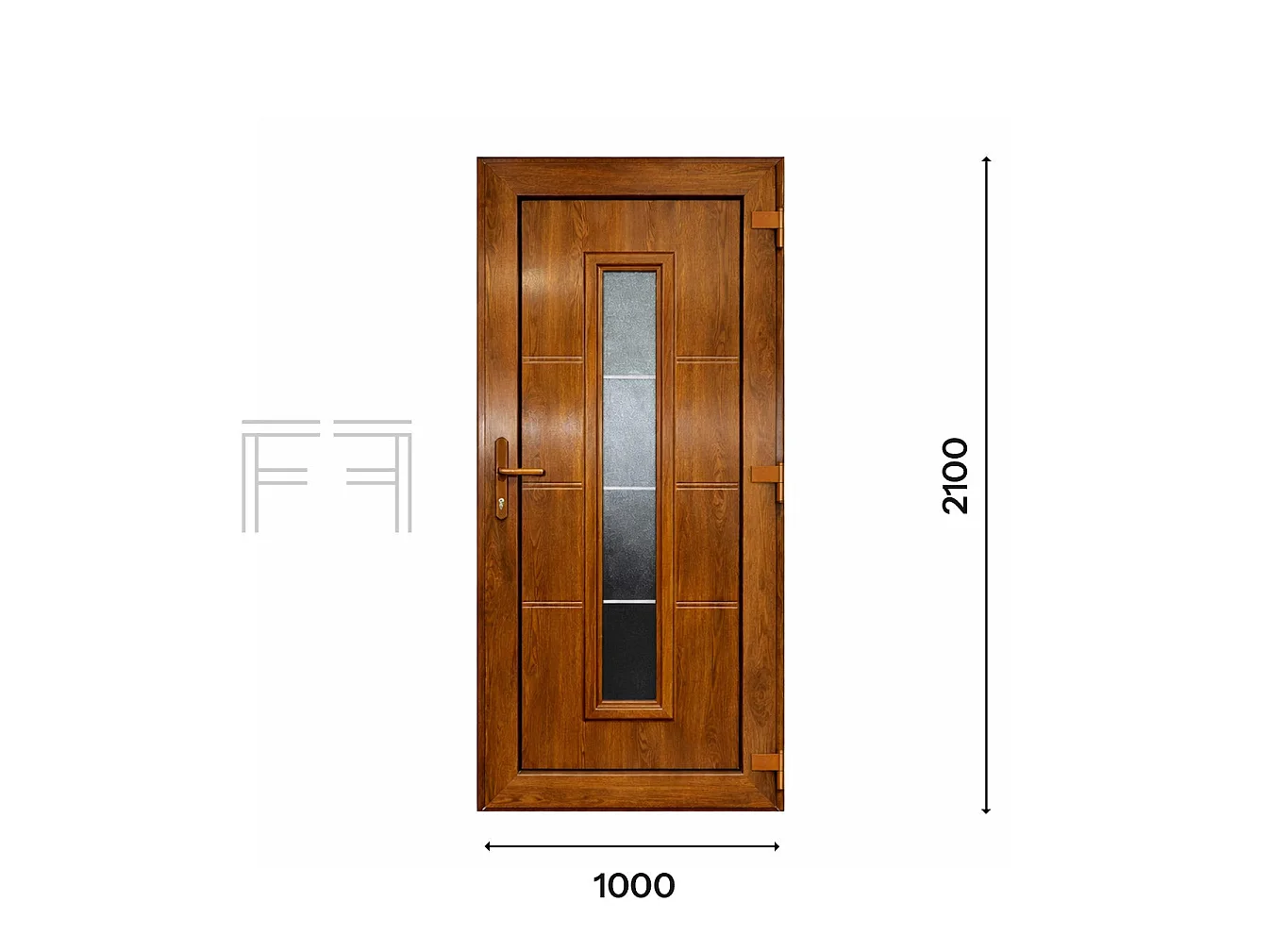 PVC Golden Oak Eingangstür 900 x 2100 - Isoliertes Panel 24mm, 5 Kammern Links/Rechts Öffnung