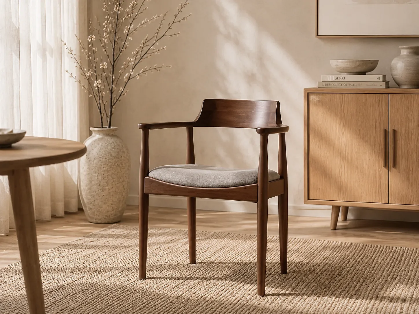 Silla BERLIN madera y tejido jaspeado beige