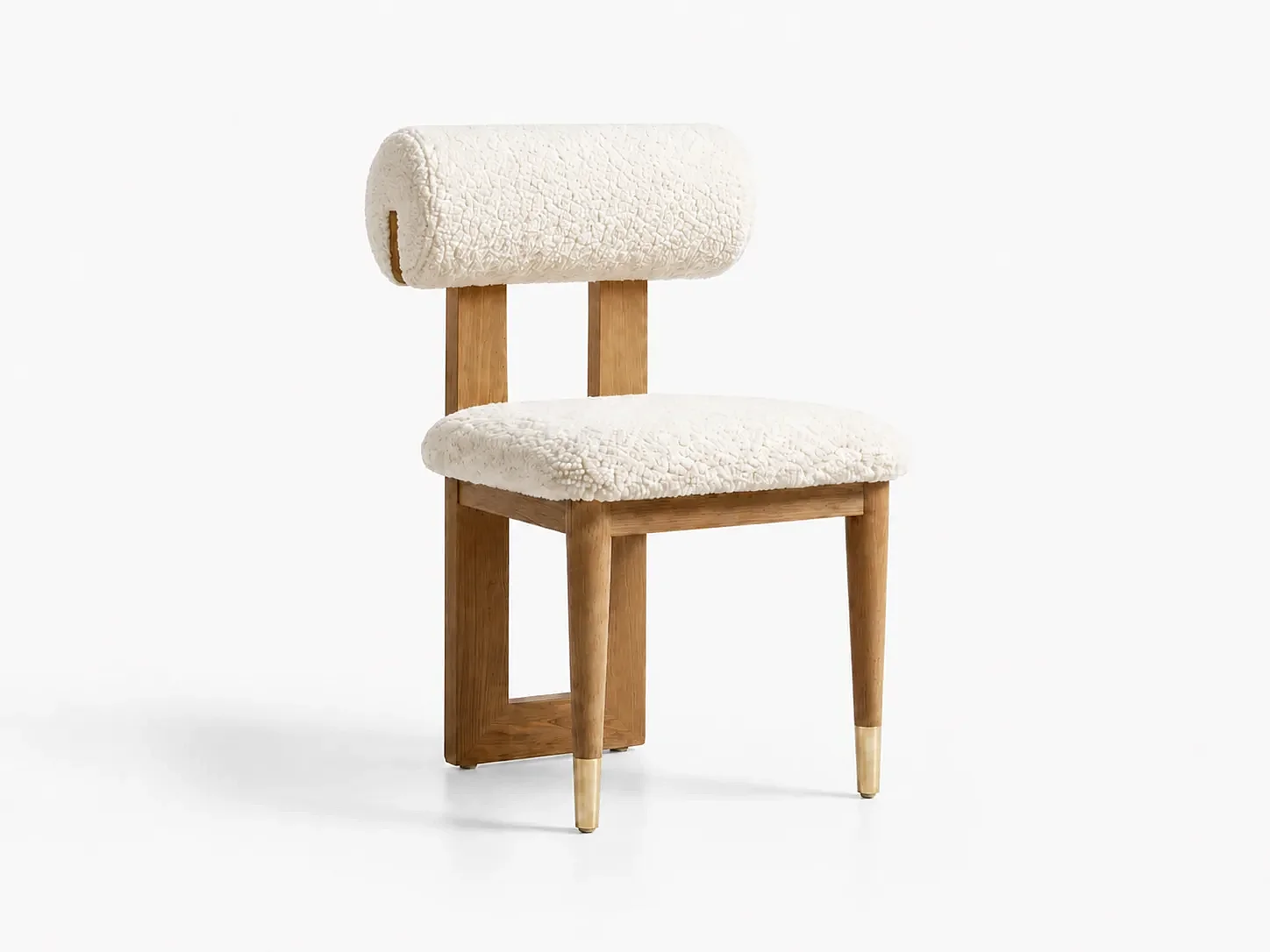Stoel ALBA hout en bouclé crème