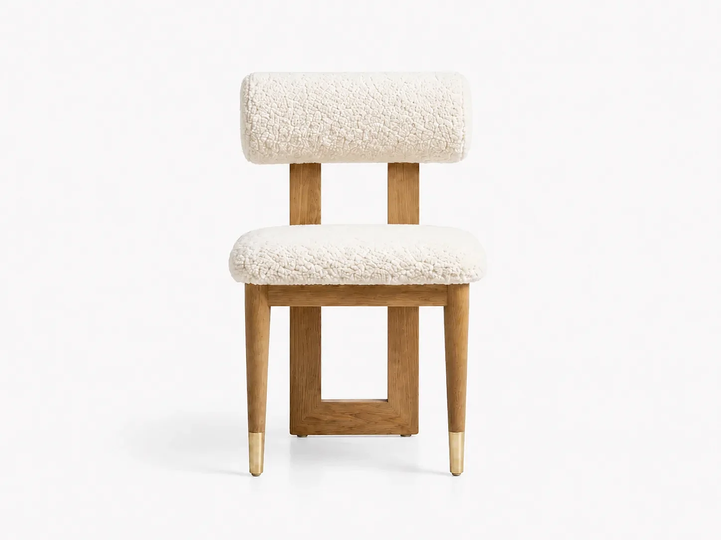 Stoel ALBA hout en bouclé crème