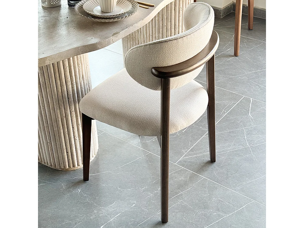 Silla COPENHAGUE madera Walnut y tejido claro