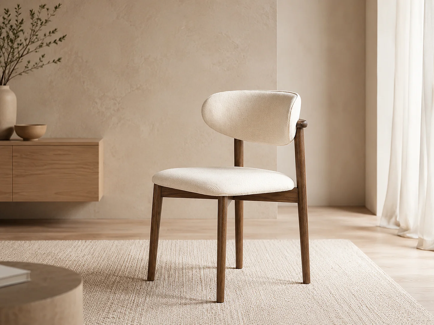 Silla COPENHAGUE madera Walnut y tejido claro
