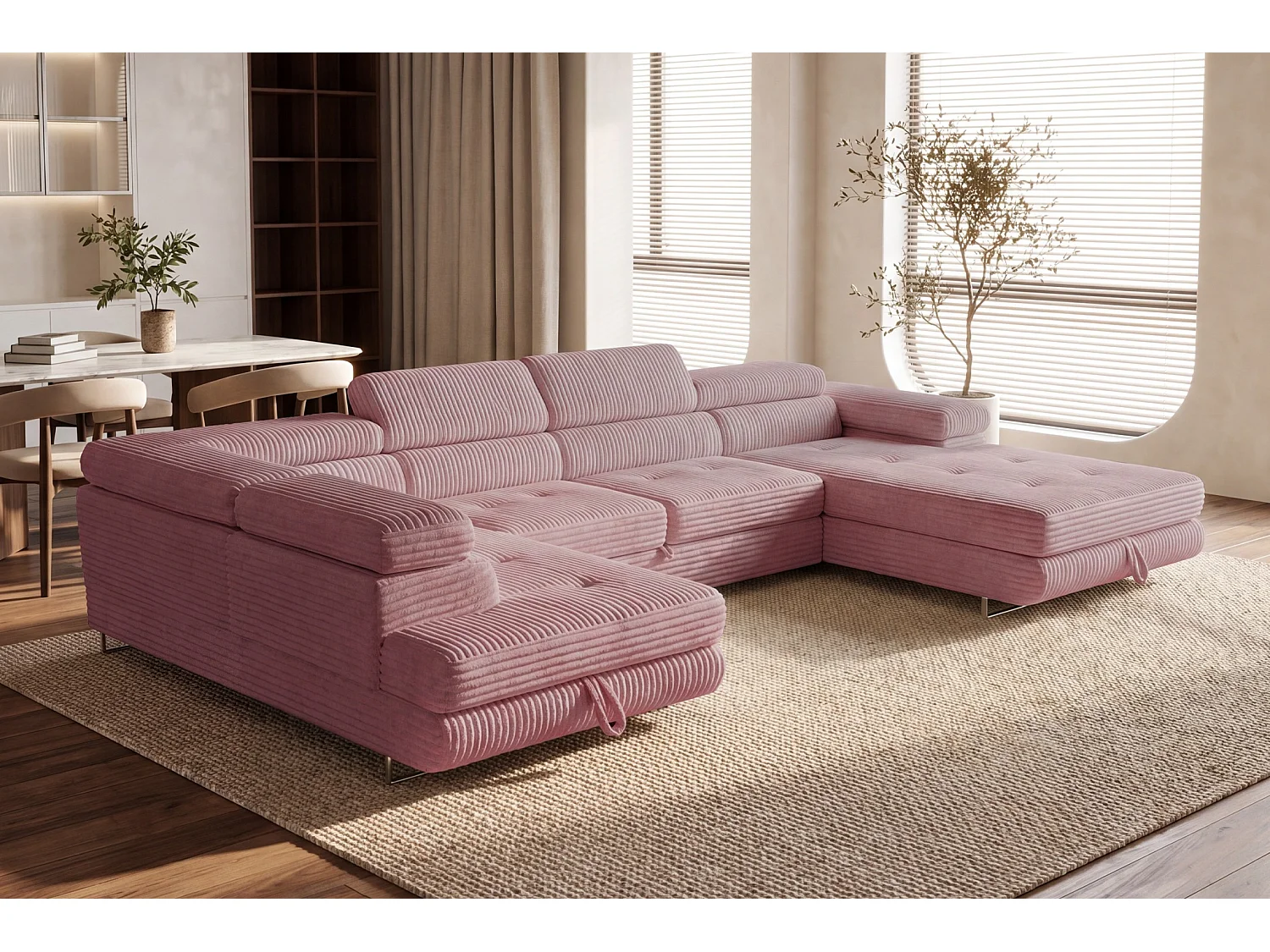Wohnlandschaft mit Schlaffunktion und 2 Bettkästen altrosa 345 cm - Cordo U