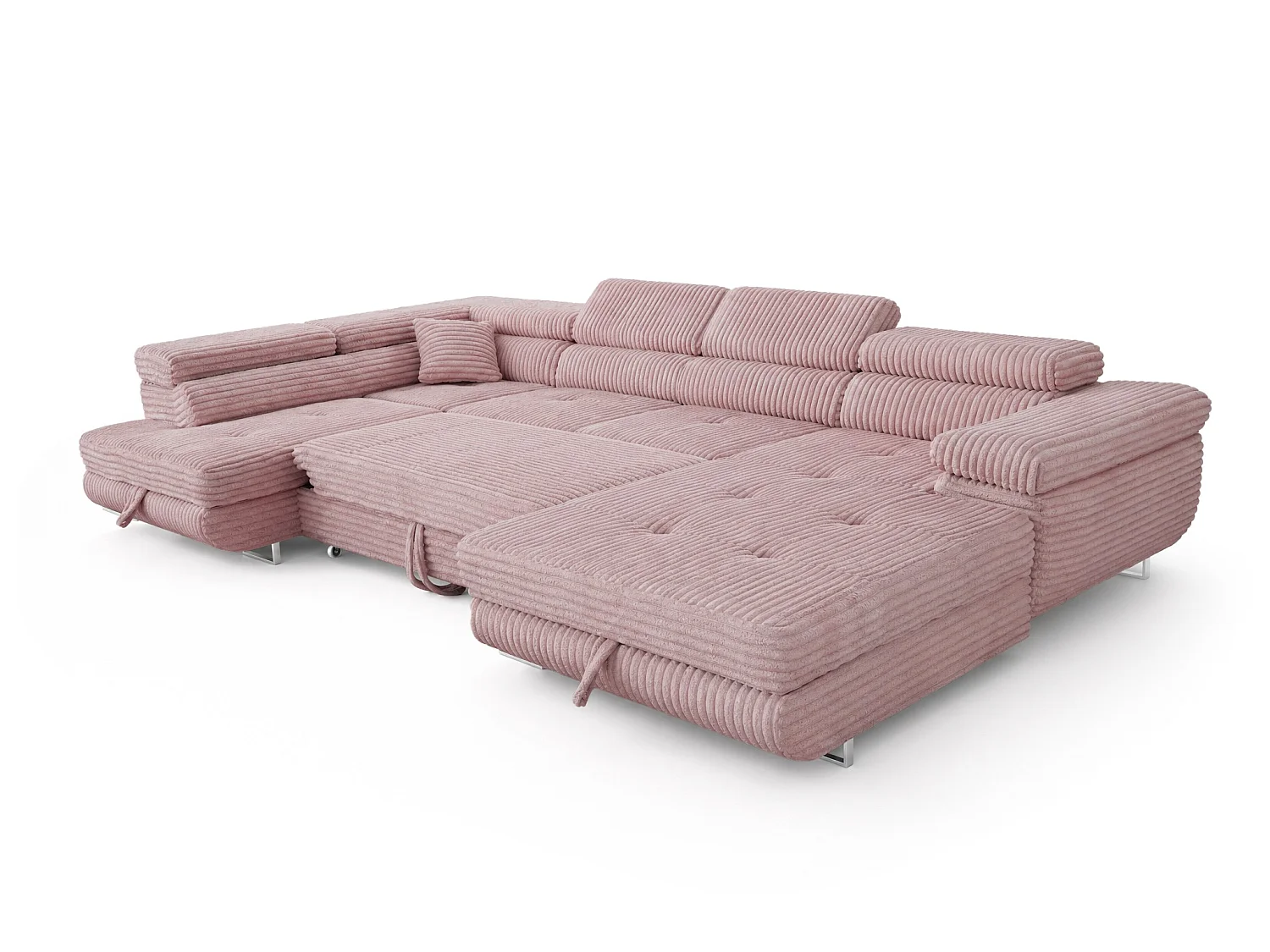 Wohnlandschaft mit Schlaffunktion und 2 Bettkästen altrosa 345 cm - Cordo U