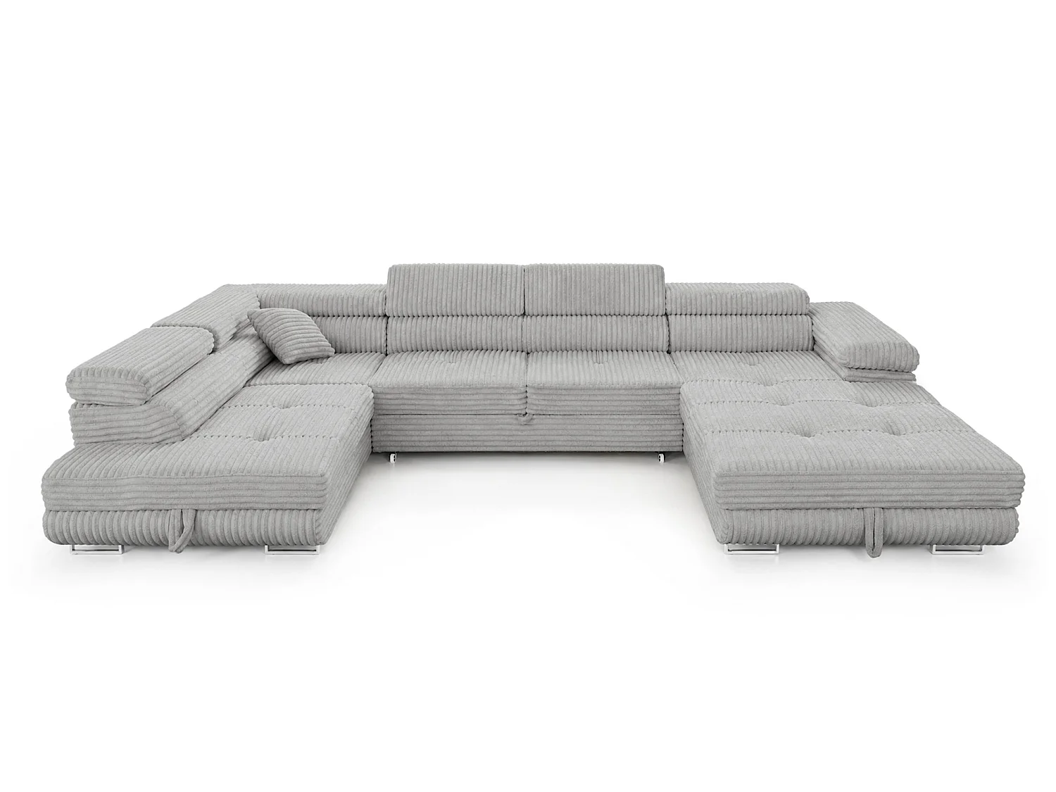 Wohnlandschaft mit Schlaffunktion und 2 Bettkästen hellgrau 345 cm - Cordo U