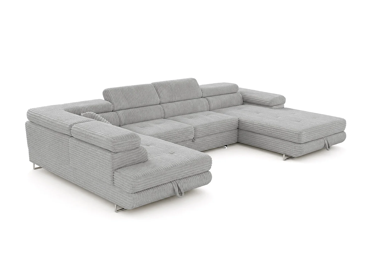 Wohnlandschaft mit Schlaffunktion und 2 Bettkästen hellgrau 345 cm - Cordo U