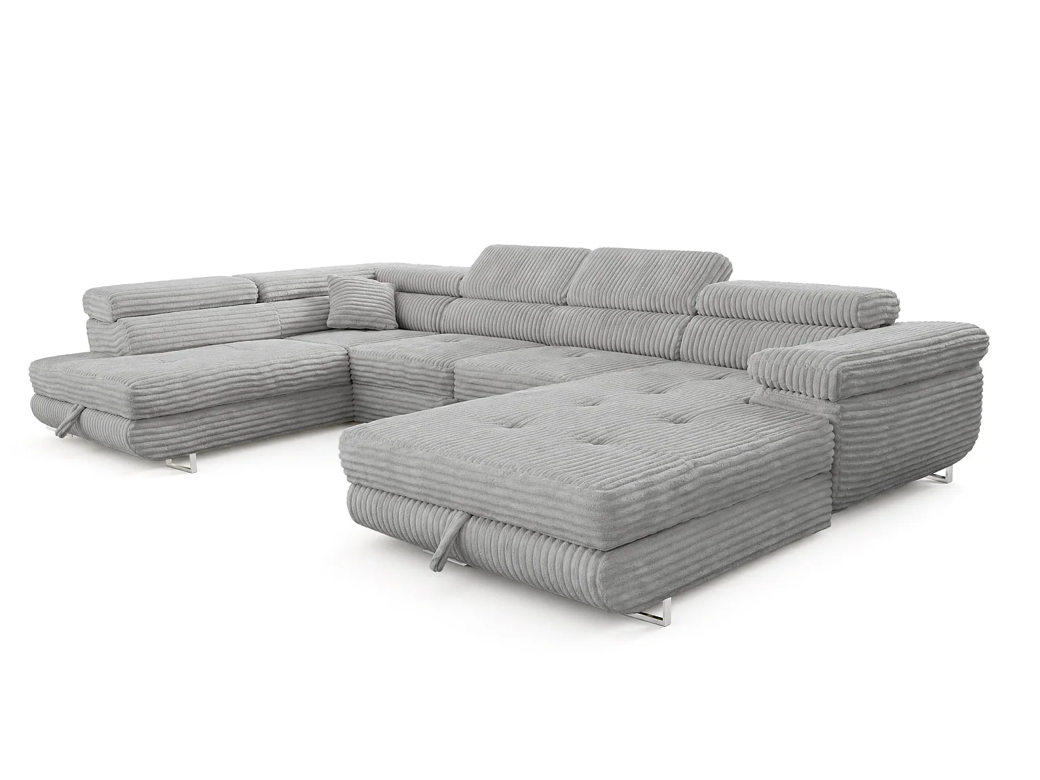 Wohnlandschaft mit Schlaffunktion und 2 Bettkästen hellgrau 345 cm - Cordo U