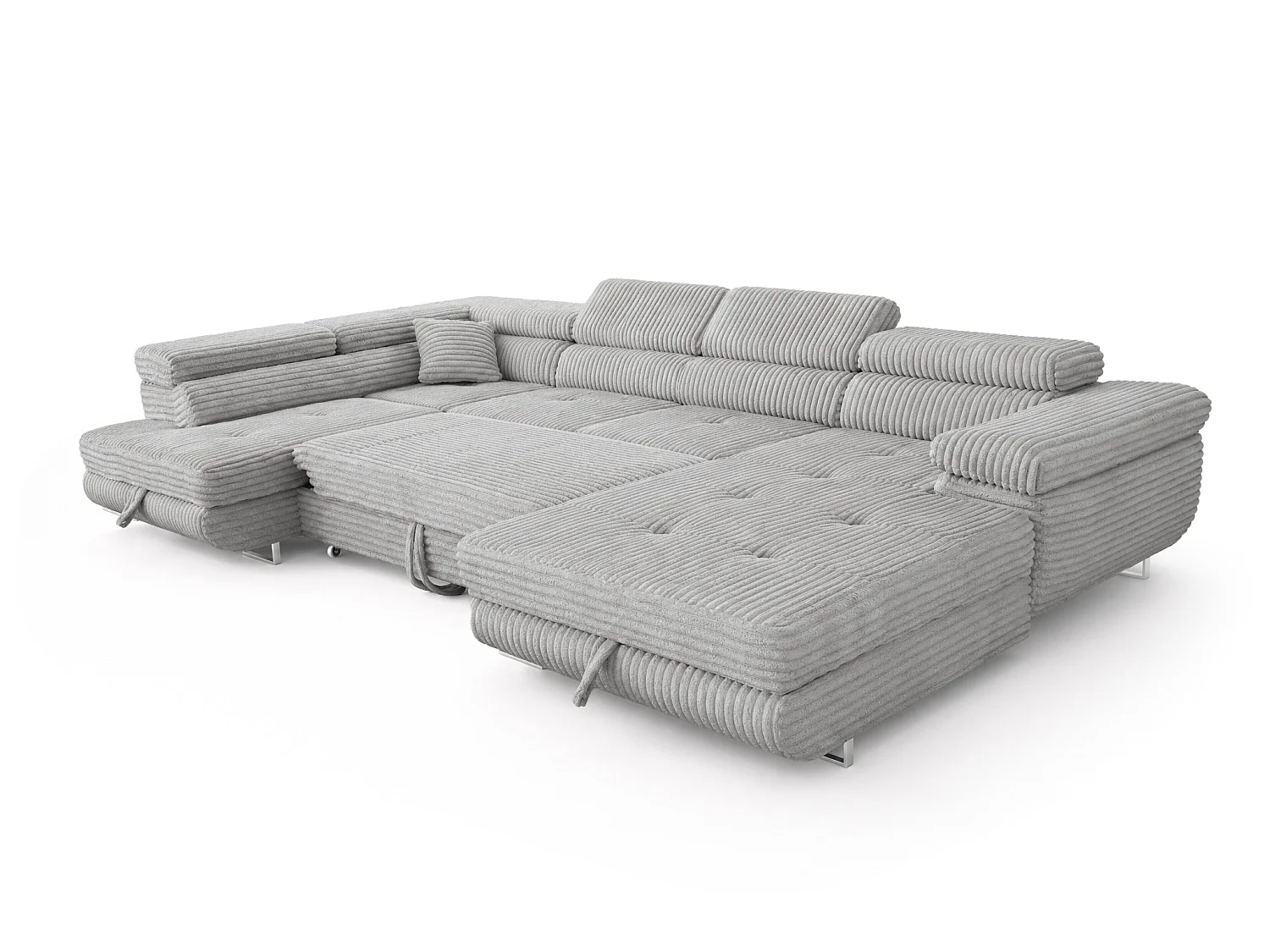 Wohnlandschaft mit Schlaffunktion und 2 Bettkästen hellgrau 345 cm - Cordo U