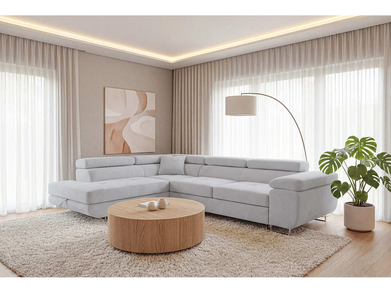 Ecksofa L-Form links mit Schlaffunktion hellgrau 272 cm - Luca