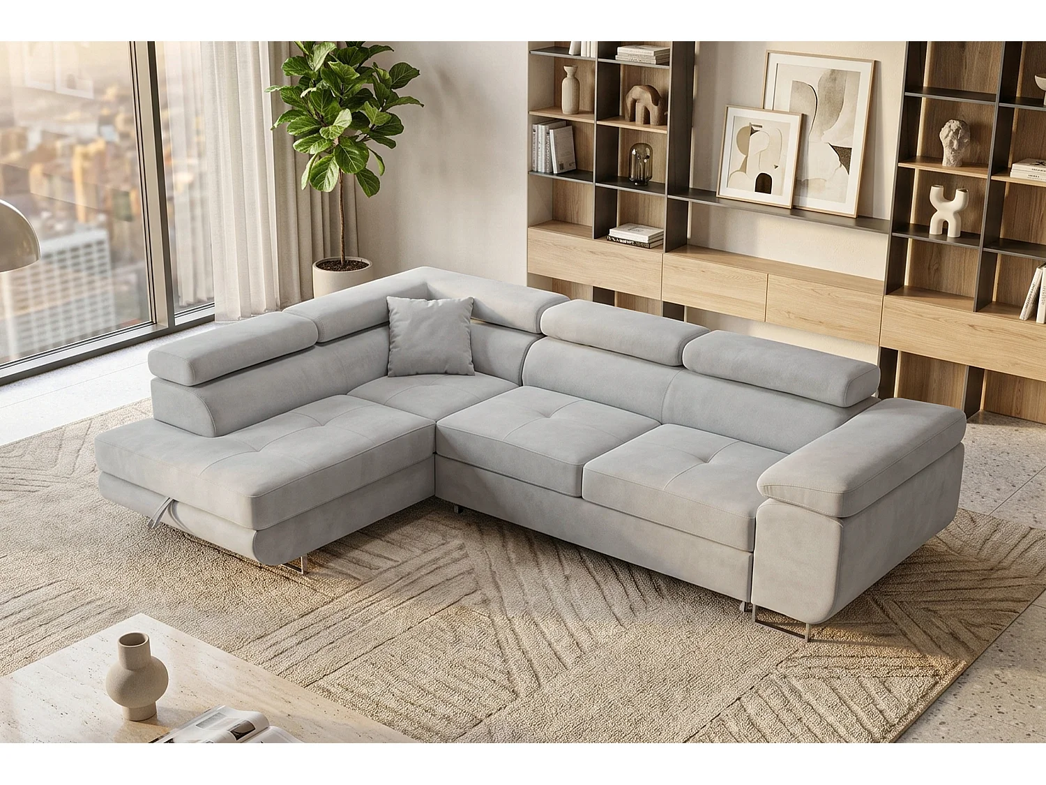 Ecksofa L-Form links mit Schlaffunktion hellgrau 272 cm - Luca