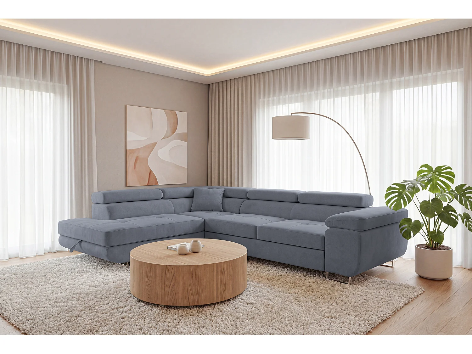 Ecksofa L-Form links mit Schlaffunktion grau 272 cm - Luca