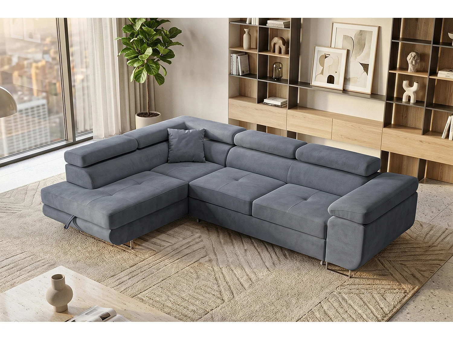 Ecksofa L-Form links mit Schlaffunktion grau 272 cm - Luca