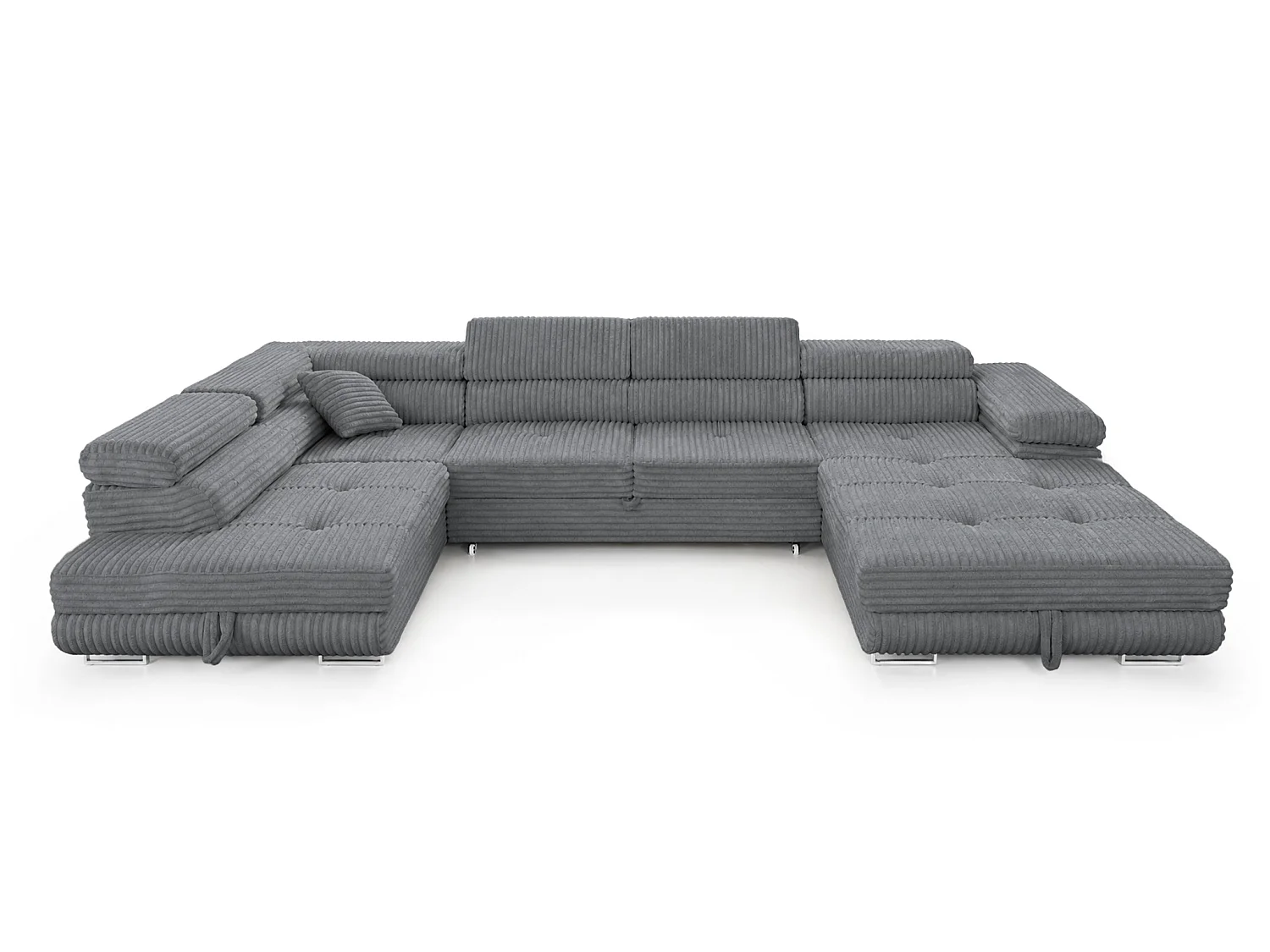 Wohnlandschaft mit Schlaffunktion und 2 Bettkästen grau 345 cm - Cordo U