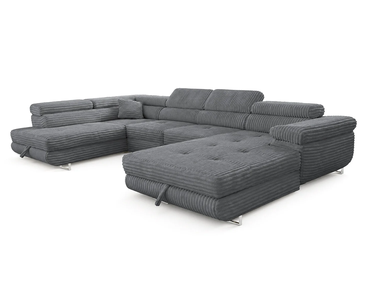 Wohnlandschaft mit Schlaffunktion und 2 Bettkästen grau 345 cm - Cordo U