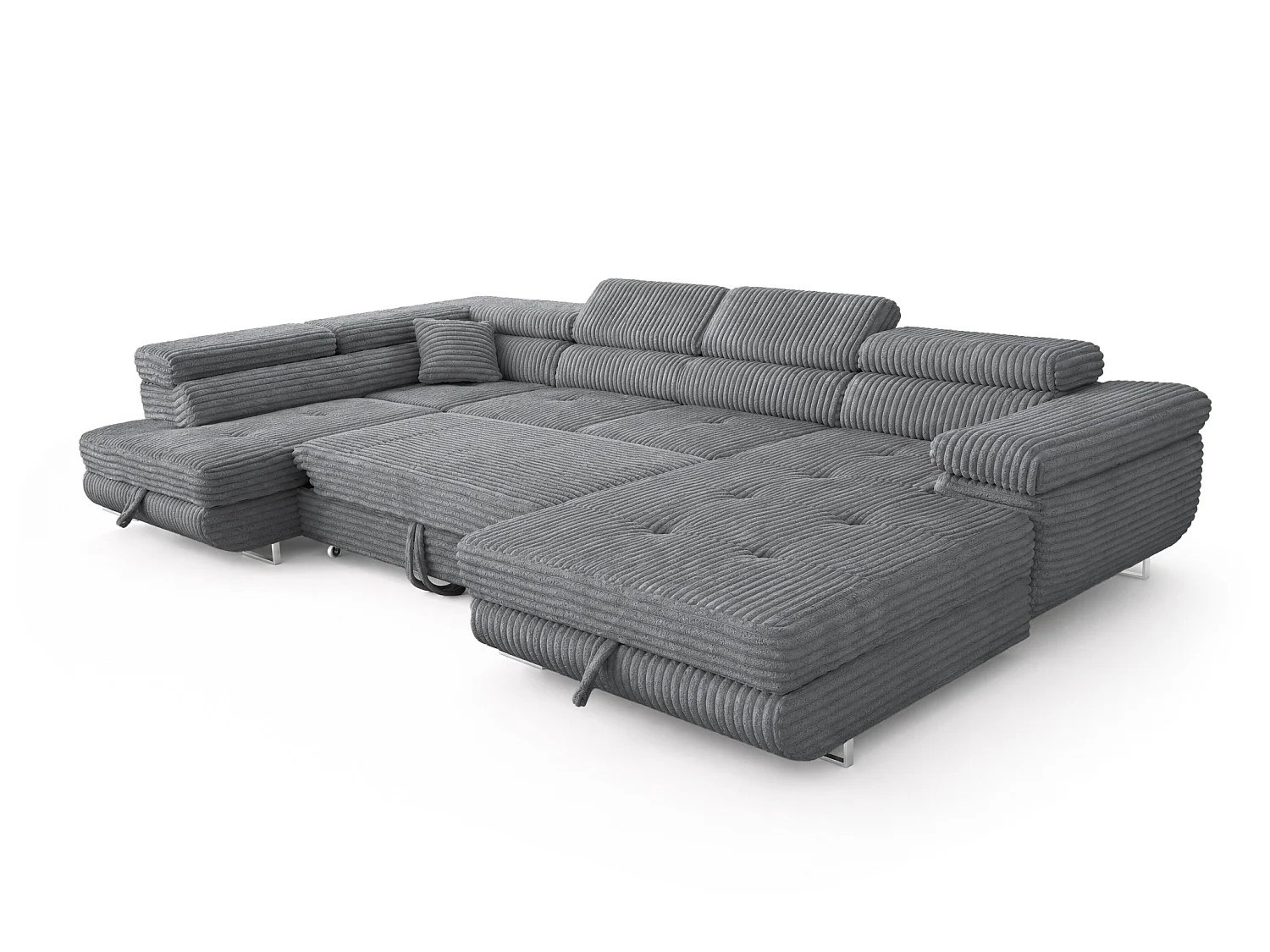 Wohnlandschaft mit Schlaffunktion und 2 Bettkästen grau 345 cm - Cordo U